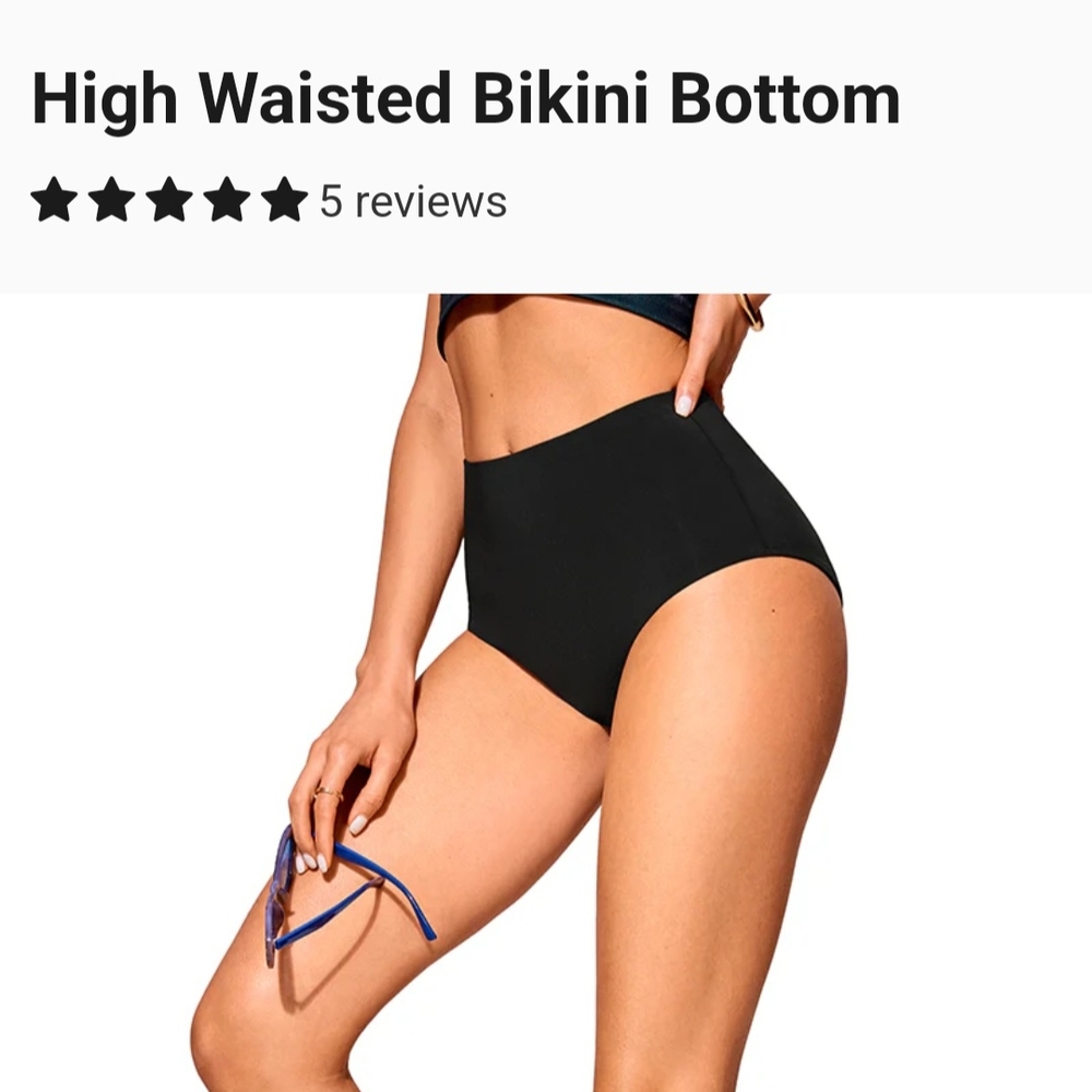 CRZ YOGA High-Waisted Black Swim Bottoms - Picture 2 of 4